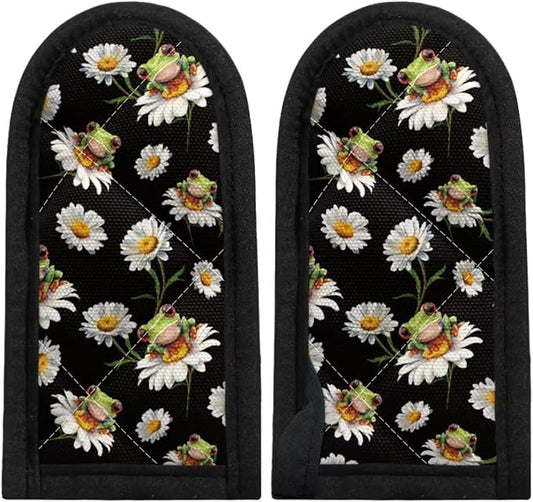 Coldinair Frog Daisy Cast Iron Skillet Handle Cover Washable Pot Handle Covers Heat Resistant Polyester Cast Iron Pan Handle Cover Flower Silicone Pot Handle Sleeve