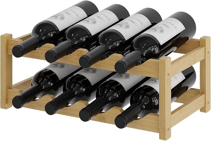 Wine Rack，Bamboo Wine Storage Cabinet Shelf，Countertop Wine Shelf- Freestanding Wine Holder for Kitchen & Pantry (Natural, 2-Tier)