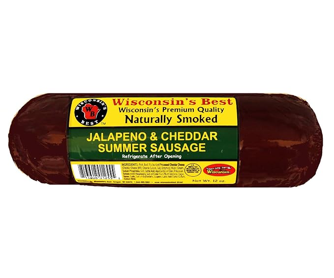Wisconsin’s Best Summer Sausage Gift Box – Naturally Smoked Sausage 3 Flavor Assortment (Original, Jalapeño Cheddar & Garlic) – Made in Wisconsin – Charcuterie Board Gift Set – 12 oz Each