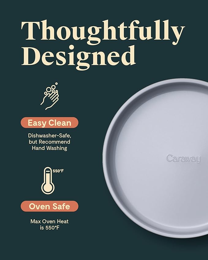 Caraway Non-Stick Ceramic 9” Circle Pans - Naturally Slick Ceramic Coating - Non-Toxic, PTFE & PFOA Free - Perfect for Birthday Cakes, Tartes, & More - White