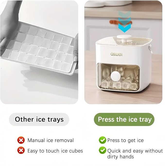 Ice Cube Tray with Bin and Scoop for Freezer, Ice Cube Maker, 2 Pack Easy-Release Sturdy Ice Tray with Lid, Stackable Set for Whiskey, Cocktails, Iced Coffee, BPA Free, White