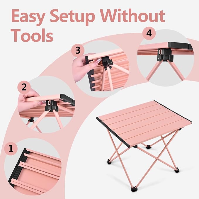 Grope Portable Beach Table for Sand, Folding Camping Table (Pink-M) | Aluminum Table With Carry Bag for Camping，Portable & Easy to Carry，Prefect for Outdoor, Picnic, BBQ, Cooking, Beach