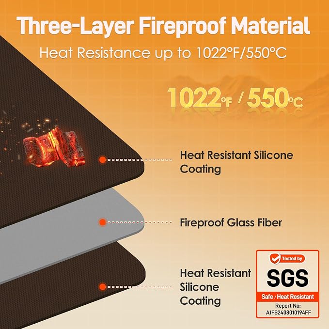 Heat Resistant Mats for Countertop fits Tabletop Grill, 31x24x0.04in, Brown | 1022℉ Fireproof grill mat for countertop/table protection, fits gas/charcoal grills, pizza ovens, fits Blackstone & Ninja