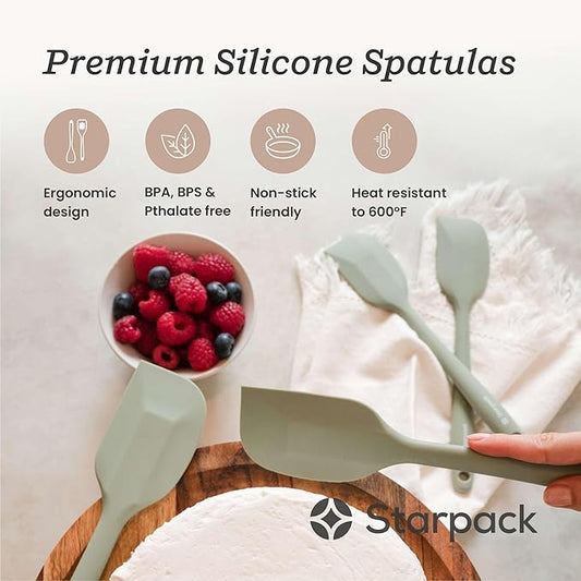 StarPack 'Scrape & Stir' Silicone Spatula Set (4 Pcs) - Heat Resistant Spatula Set 600°F - Food Grade Kitchen Spatulas - Nonstick Silicone Baking & Cooking Spatulas - Rubber Turner Set for Kitchen Use
