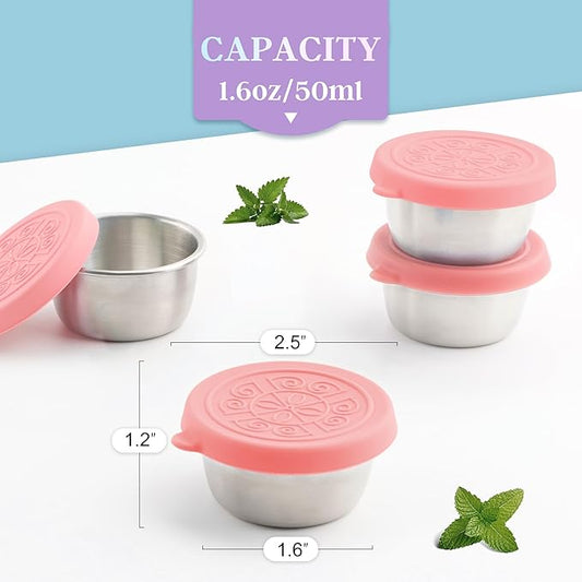 6x1.6 Oz Salad Dressing Containers With Lids, Small Leakproof Reusable Stainless Steel Salad Dressing Container To Go For Lunch Boxes,Sauce containers, Picnics,Travel Meal Prep And Kitchen Storage.