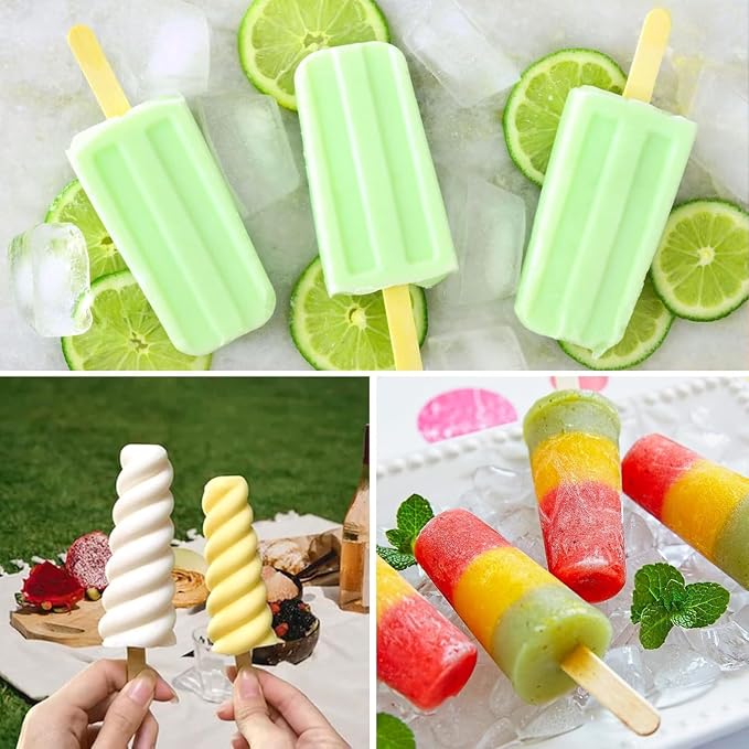 9 Cavity Popsicles Molds with 50pcs Wooden Sticks, Silicone Popsicle Molds, BPA Free Popsicle Maker Mold, Reusable Homemade Ice Pop Mold, Easy-Release Ice Cream Mold for Kids Adult