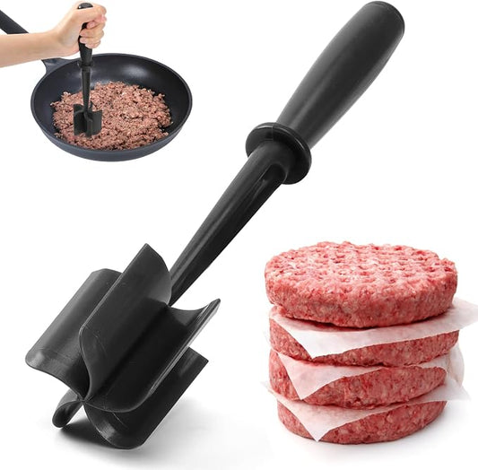 CUNSENR Premium Meat Chopper - 5 Curve Blade Ground Beef Smasher Tool - Heat-Resistant Nylon Meat Masher for Ground Beef, Hamburger, Potatoes - Non-Stick Ground Meat Chopper for Easy Mixing - Black