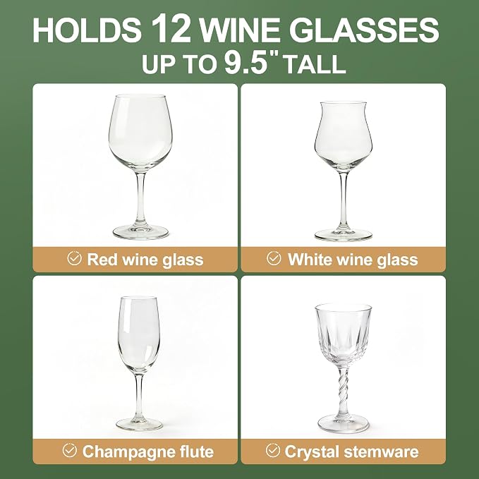 LotFancy Stemware Storage Containers, 2-Pack, Deluxe Quilted Storage Case with Dividers for 24 - Wine Glasses, Champagne Flutes, Glassware, Drinkware Storage Box Chest, 15.5”x12.5”x 10”, Gray