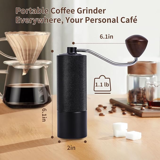 Manual Coffee Grinder, Portable Hand Coffee Mill - 25g Capacity | CNC Stainless Steel Conical Burr, Internal Adjustable Setting, For Espresso Pour Over French Press Travel Camping Office Home