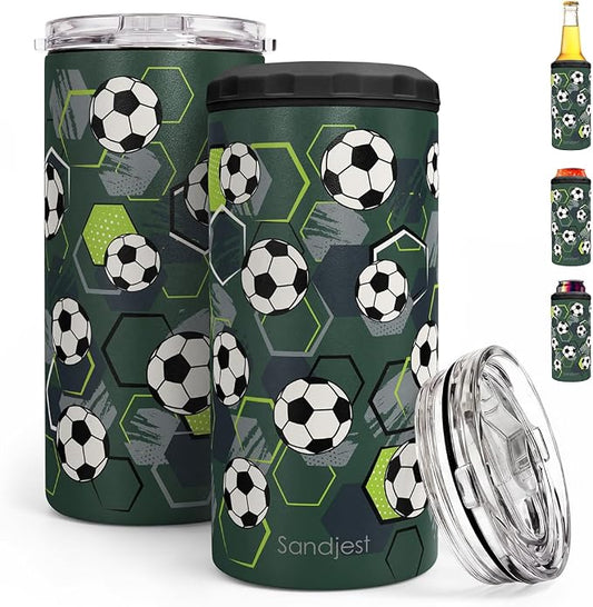 Soccer Can Cooler 12oz - Stainless Steel Insulated for Men Brother Buddy Players - Travel Mug Cups - Tumbler Cans Koozie, Sport Gift for Birthday, Christmas