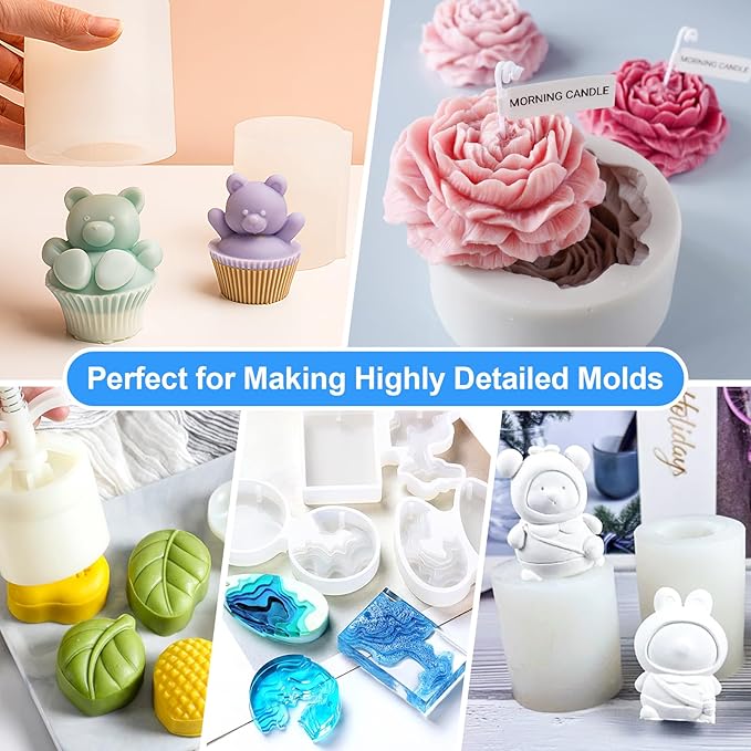 Silicone Mold Making Kit - 20A Liquid Silicone Rubber (1:1 Mix), Non-Toxic & Bubble Free Platinum Cure Silicone for Making Molds for Resin, Soap, Concrete, Craft Molds - 141oz Total