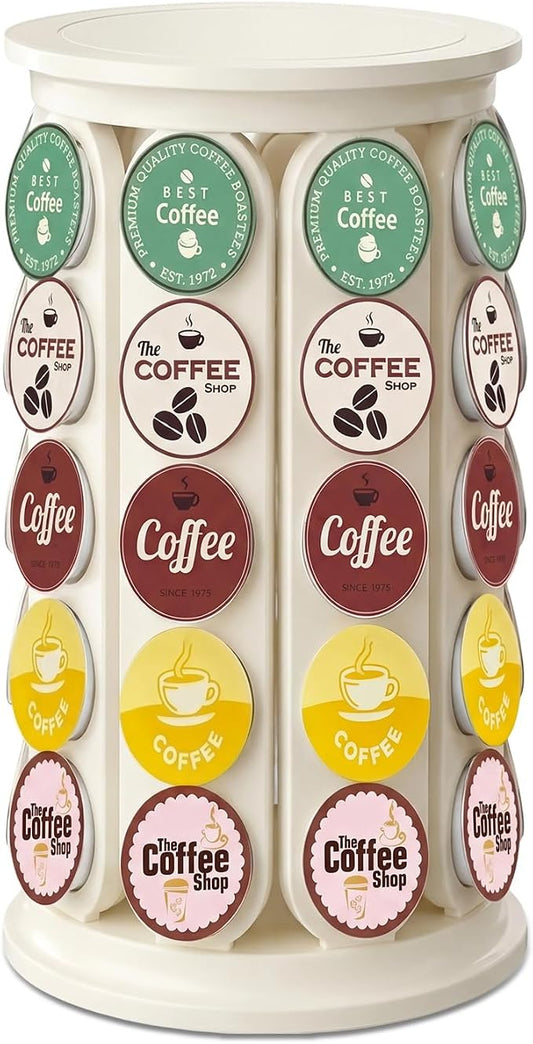 K Cup Holder, Coffee Pod Storage Carousel Holder Organizer Compatible with 40 Keurig K-Cup Pods, Home or Office Kitchen Counter Organizer(White)