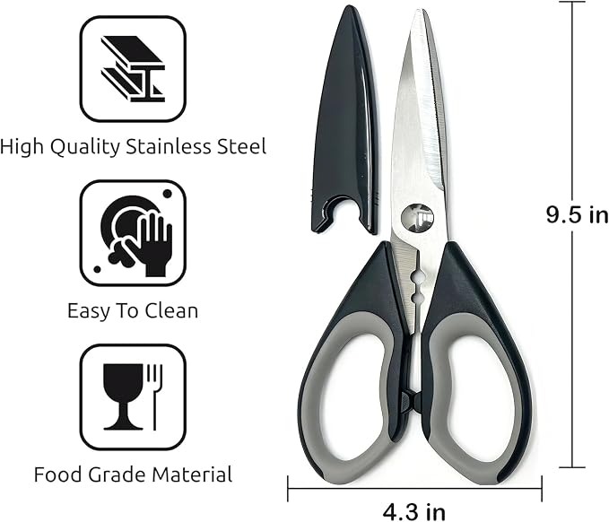 3 Pack Kitchen Scissors - Sharp Kitchen Shears | with Herb Stripping Hole All Purpose Stainless Steel Heavy Duty for Poultry Food Meat Dishwasher Safe with Protective Sheath