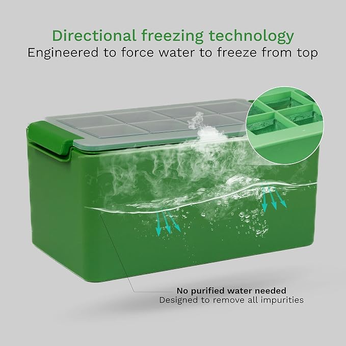 The Mixologer Clear Ice Maker - Antarctic Set of 8 Cube Molds - Craft Ice Maker for Whiskey, Cocktails & Bourbon - Clear Ice Mold, No Distilled Water Needed, Gift for Bartenders & Home Mixologists