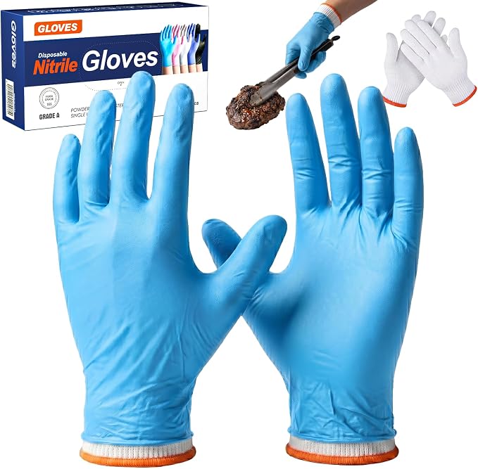 ANBOSON BBQ Gloves,Disposable BBQ Gloves Heat Resistant Cooking | 50 Disposable Nitrile Gloves with 2 Reusable Cotton Liners, Powder Free, Latex Free for Smoking,Grilling,Cooking,Food Prep