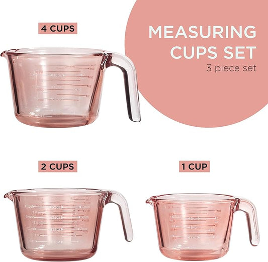 COOK WITH COLOR Glass Measuring Cups - Ideal for Cooking and Baking, Pink