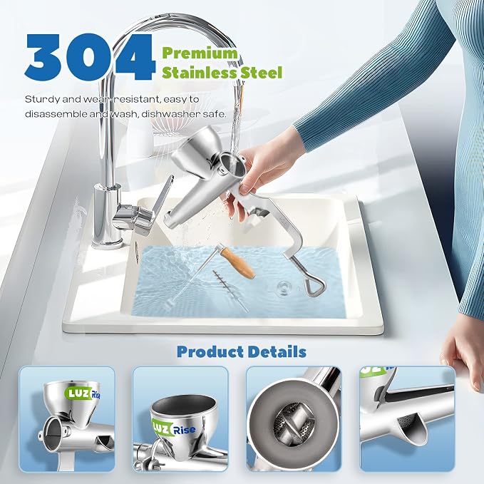 Manual Wheatgrass Juicer Portable Crank Wheatgrass Extractor Hand Fruit& Vegetables Squeezer 304 Stainless Steel for Juicing Celery, Kale, Spinach, Parsley, Pomegranate, Apple, Grape