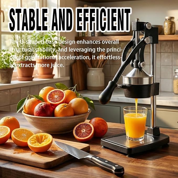 Cast Iron Juicer – Heavy Duty Manual Citrus Juicer, Professional Orange Press, Stainless Steel Lemon Squeezer & Lime Juice Extractor (Gray-Base-Style)