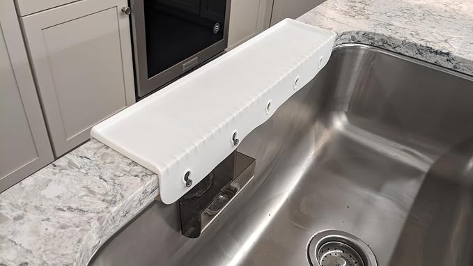 SiliProducts SiliSink XL Silicone Edge Guard for Kitchen Sink - Fits 3.75” - 4” Wide - The Original Silicone Sink Edge Protector with Sponge Caddy - Splash Guard, 20” White