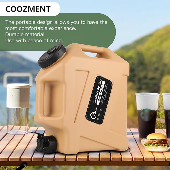 COOZMENT 3.2 Gallon/5 Gallon Water Containers with Spigot, BPA Free Water Jug, Military Green Water Tank, Multifunction Water Storage Containers for Camping Outdoor Hiking,Emergency Storage