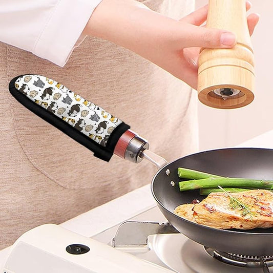 Coldinair Cast Iron Skillet Handle Covers Cute Cat Print Pan Pot Handle Covers for Women Men Heat Resistant Hot Handle Covers Sleeves for Kitchen, BBQ and Baking Cookware