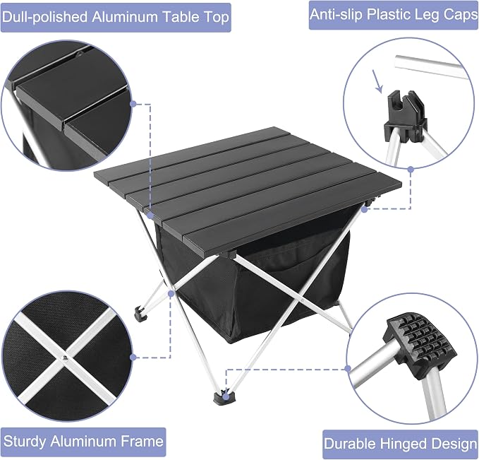Grope Ultralight Aluminum Camping&Beach Table with Storage Bag (Black-M) | Portable & Easy to Carry, With Carry Bag for Camping, Prefect for Outdoor, Picnic, BBQ, Cooking, Festival, Beach, Home