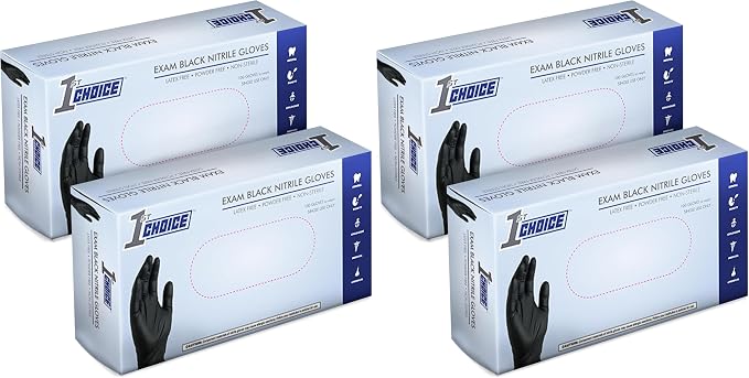 1st Choice Black Nitrile Gloves Disposable Latex Free - Exam Grade Black Gloves for Cooking, Medical, Dental, Cleaning - 4mil