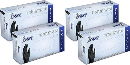 1st Choice Black Nitrile Gloves Disposable Latex Free - Exam Grade Black Gloves for Cooking, Medical, Dental, Cleaning - 4mil