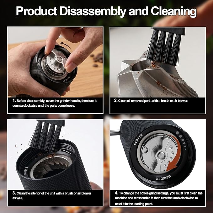 Manual Coffee Grinder, Adjustable Grinding Settings, Stainless Steel Burrs, Portable Hand-Cranked Coffee Grinder, For Espresso, Drip Filter, French Press Filter, Compact And Durable (Blcak)