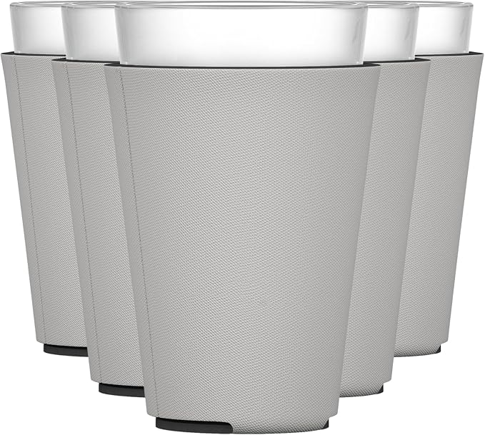 TahoeBay Blank Pint Glass Sleeves, Beer Coolers, 6-Pack, Silver | Insulating Foam Cooler, 16oz Collapsible Tapered Beverage Holder, Bar Cup Insulator for Transfer Vinyl, HTV, Sublimation, DTF