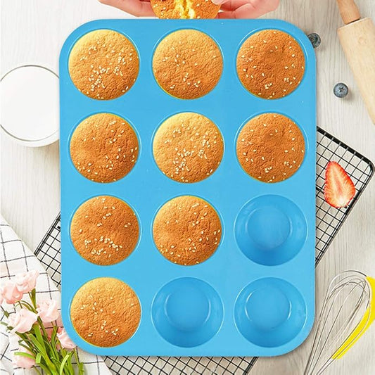 Silicone Muffin Pan, Cupcake Pan, 12 Cups, Food Grade Egg Muffin Baking Silicone Molds, Non-stick, 3 Pcs