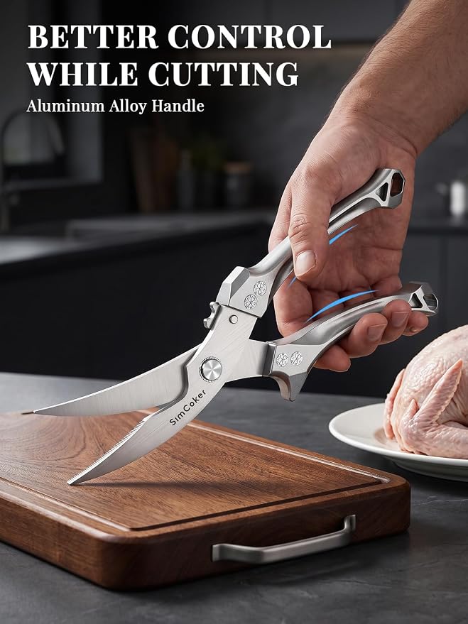 Heavy Duty Poultry Shears, Better Control for Chicken & Turkey Prep | 3.5mm 420J2 blades with a 304 spring, heavy-duty poultry shears for joints, backbones and turkey prep, dishwasher safe