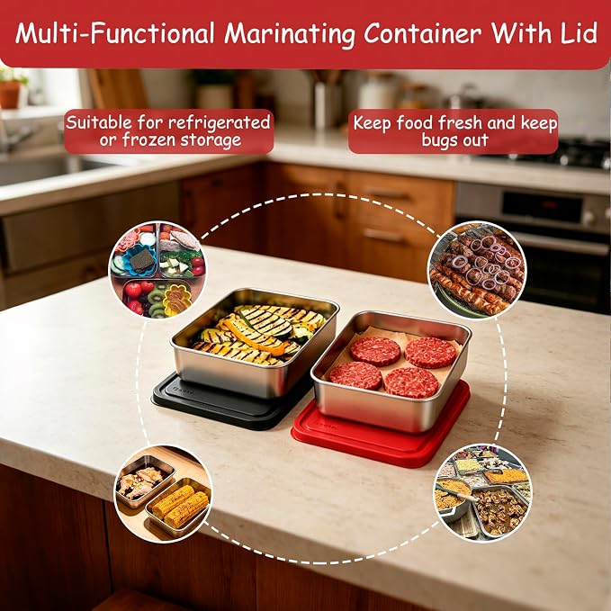 Geesta 5-in-1 Grilling Prep & Serve Tays, Grill Carry System, Stainless Steel BBQ Serving Platter, Marinating Container with Lid & Cutting Board, Outdoor Cooking Grill Accessories, Grilling Gift