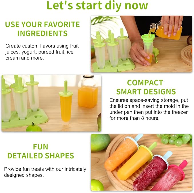 Popsicle Molds 3 Sets Ice Pop Molds Ice Pop Maker with Funnel and Brush, 3 Colors, Reusable Easy Release Ice Pop Maker, Popsicle Mould Frozen Ice Popsicle Maker