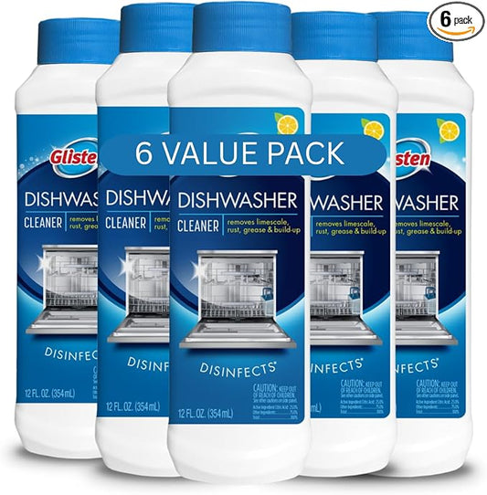 Dishwasher Cleaner, Removes Limescale, Rust, Buildup, and Grease, Lemon Scent, 12 Ounce Bottle, 6-Pack