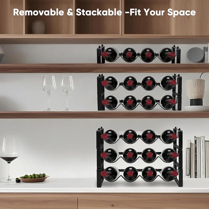 Wine Rack for Countertop – Stackable Freestanding Bottle Organizer for Kitchen, Pantry, Bar Cabinet & Small Spaces – Compact Metal Shelf & Modular Storage Stand (2 Tier)