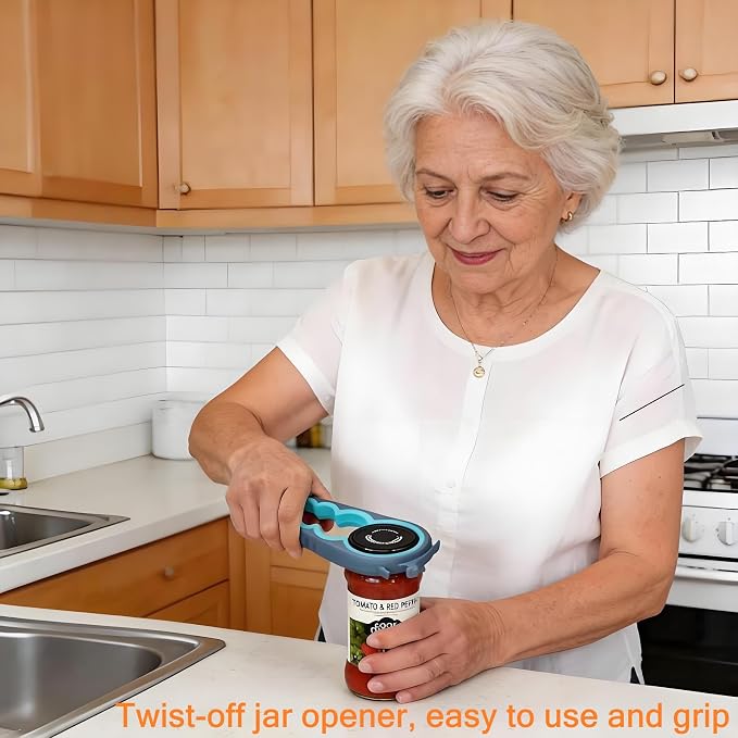 Otstar 6 in 1 Jar and Bottle Opener for Weak Hands, Seniors with Arthritis | Multi-use Lid Opener Set, Includes Non-slip Rubber Gripper Pad & Wine Opener, Comfortable Grip, Simple Twist-off Operation