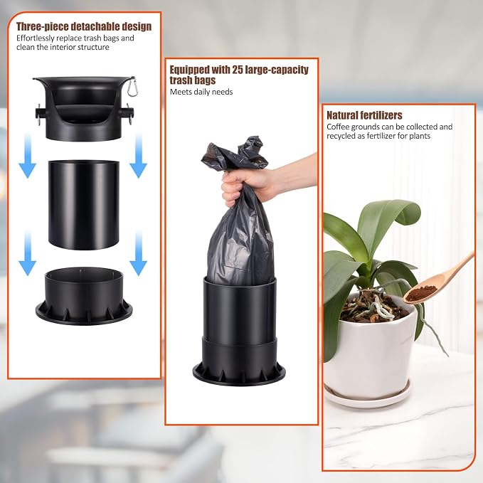 HOMEE 4L Espresso Coffee Knock Box with 25 Garbage Bags with Brush & Towel | Large Capacity and Detachable, Non-Slip Base, Easy to Clean, Barista Style Coffee Knock Box for Home and Commercial Use