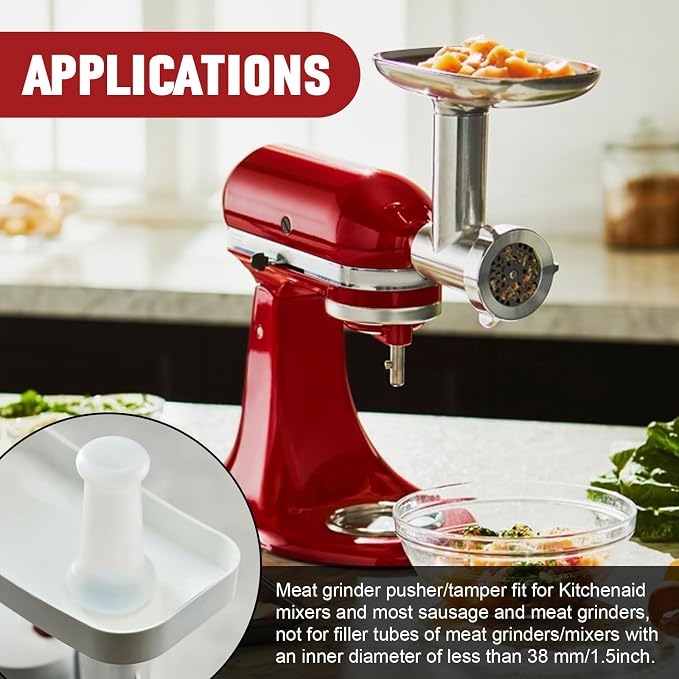 Meat Grinder Pusher Tool for Kitchenaid Lem Meat Sausage Food Grinders, Meat Grinder Plunger Pusher Length 9.8" Stuffing End OD 1.5"- Kitchen Food Grinder Attachment (1 Pcs)