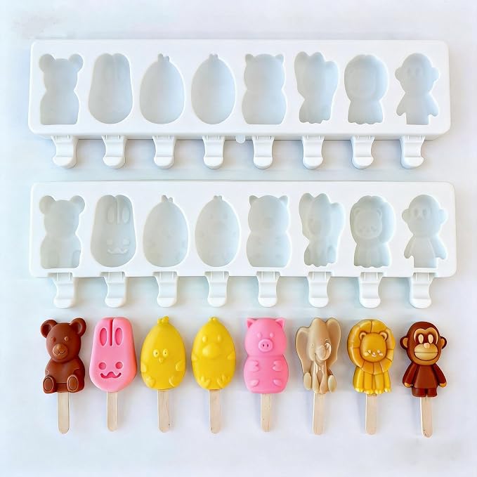 8-Cavity Silicone Popsicle Mold, Animal-Shaped Ice Cream Mold Set, BPA-Free Cake Pop Mold,Suitable for Making Cake Pops, Popsicles, and Cake Popsicles (Animals - White)