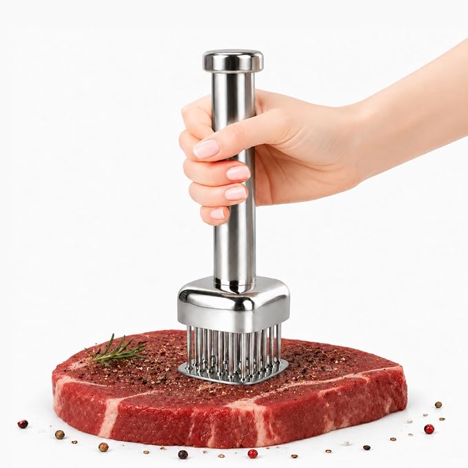 Meat Tenderizer Tool, 28 Sharp Needles Stainless Steel Mallet | 304 Stainless Steel Meat Hammer with Safety Guard, Easy Grip Handle for Tenderizing Beef, Chicken & Turkey, Dishwasher Safe