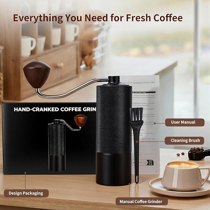Manual Coffee Grinder, Portable Hand Coffee Mill - 25g Capacity | CNC Stainless Steel Conical Burr, Internal Adjustable Setting, For Espresso Pour Over French Press Travel Camping Office Home