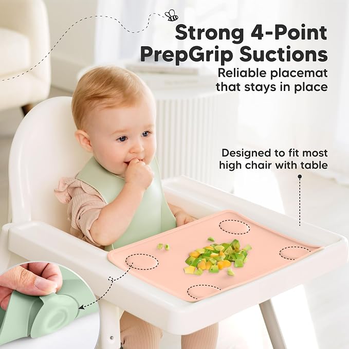 KeaBabies 2pk Silicone Placemats for Toddlers, Kids, Baby, 12x9 (Mellow, S) | Non Slip Suction Silicone Placemat for Restaurants, Dining Table,Travel, Easy to Clean, Food Grade/BPA-Free, Small Table Mat