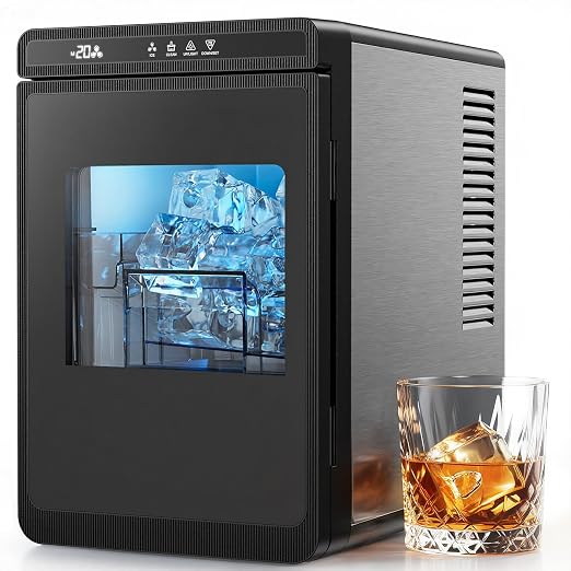 Silonn Clear Ice Cube Maker Countertop, Makes 3 Large 1.6″ Cubes in 20 Mins, Crystal Clear & Slow-Melting Ice for Whiskey, Adjustable Ice Thickness & Auto Clean, Great for Home bar, Kitchen & Party