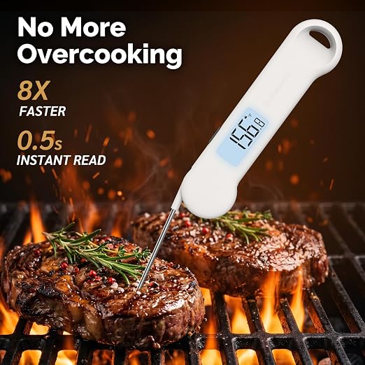 0.5 Sec Instant Read Grill Meat Thermometer Digital Food Cooking BBQ, White