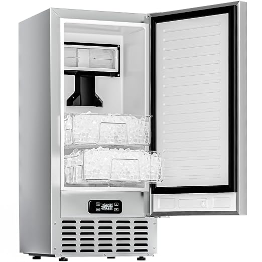 EUHOMY Under Counter Nugget Ice Maker Machine, 70Lbs/Day, Bulit-in Freestanding Ice Maker with Double Ice Baskets, Self-Cleaning & 24H Timer Ice Machine, for Home Use(Silver)