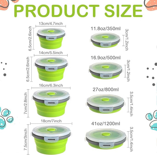 4 Pcs Collapsible Bowls with Lids Silicone Camping Food Storage Container Expandable Folding Salad Lunch Box Travel Container for Hiking Camping