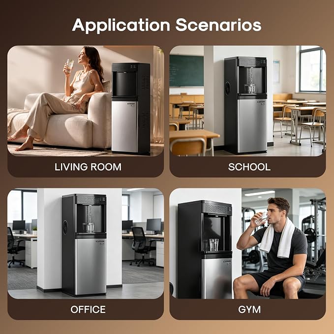 ICEPURE 4-in-1 Bottom Loading Water Cooler Dispenser with Built-in Ice Maker, Fits 3 & 5 Gallon Bottles, Hot & Cold Water with Child Lock, 33 lbs Daily Output for Home and Office