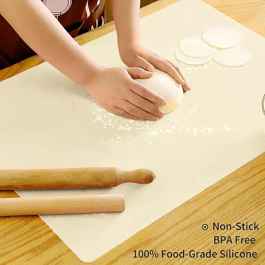 Extra Large Placemat, Food-Grade Flexible Silicone Mat Kids Non-Slip Dinner Placemat Waterproof Heat Insulation Countertop Protector Silicone Pastry Rolling Dough Mats 27.6 x 16''Beige