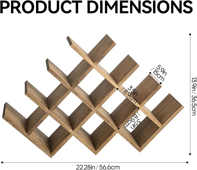 KIRIGEN Wood Wine Rack, 13-Bottle 4-Tier Countertop Holder, Brown 4-DBR | 22.28 x 5.9 x 13.9 In, Freestanding Wooden Rack Stores 13 Wine Bottles for Counters, Cabinets, Pantry Shelves, and Home Bars